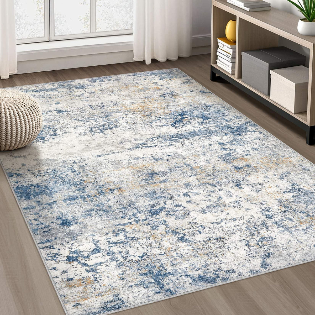 DMOYEST Area Rug Living Room Rugs 5x7 Washable Abstract Beige Blue Carpet
