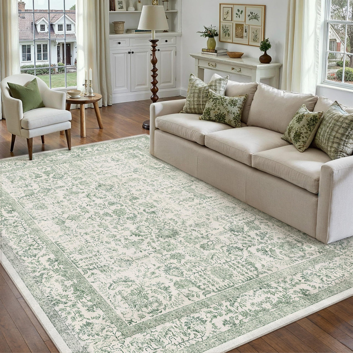PureCozy Beige Area Rug 5x7 Vintage Farmhouse Floral