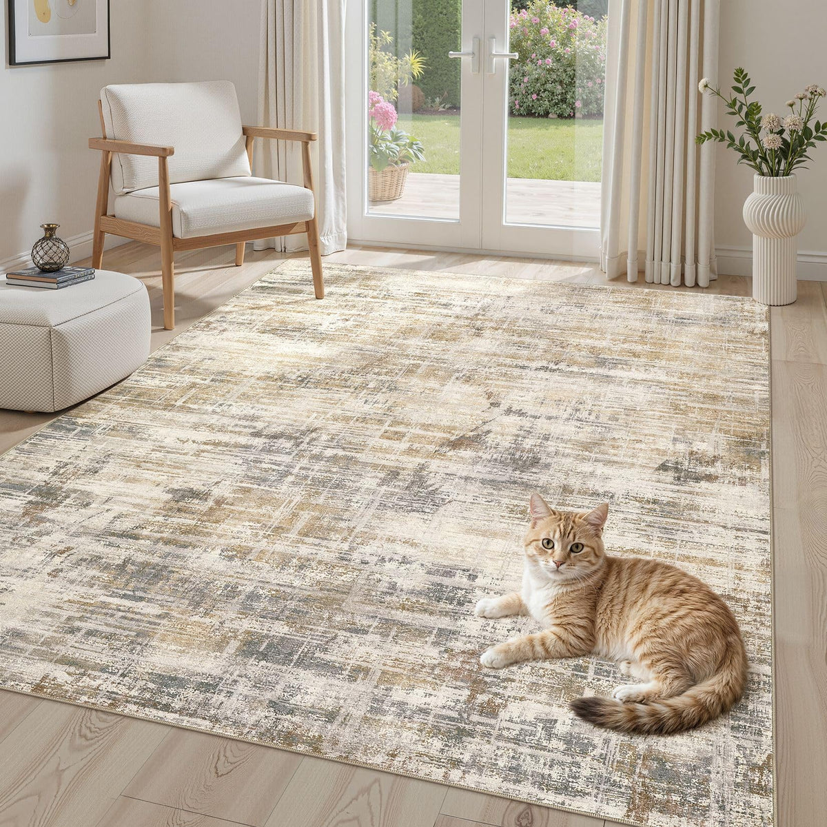 UERMEI 6x9 Area Rug for Living Room Washable Abstract Blue Brown Carpet