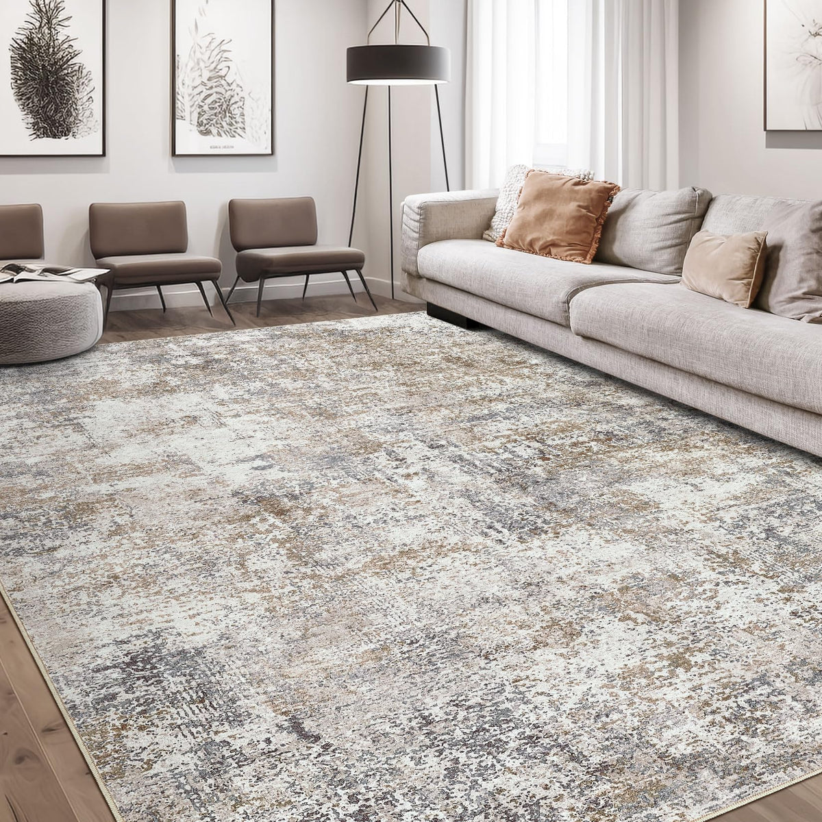 DMOYEST Area Rug Living Room Rugs 5x7 Washable Abstract Beige Blue Carpet