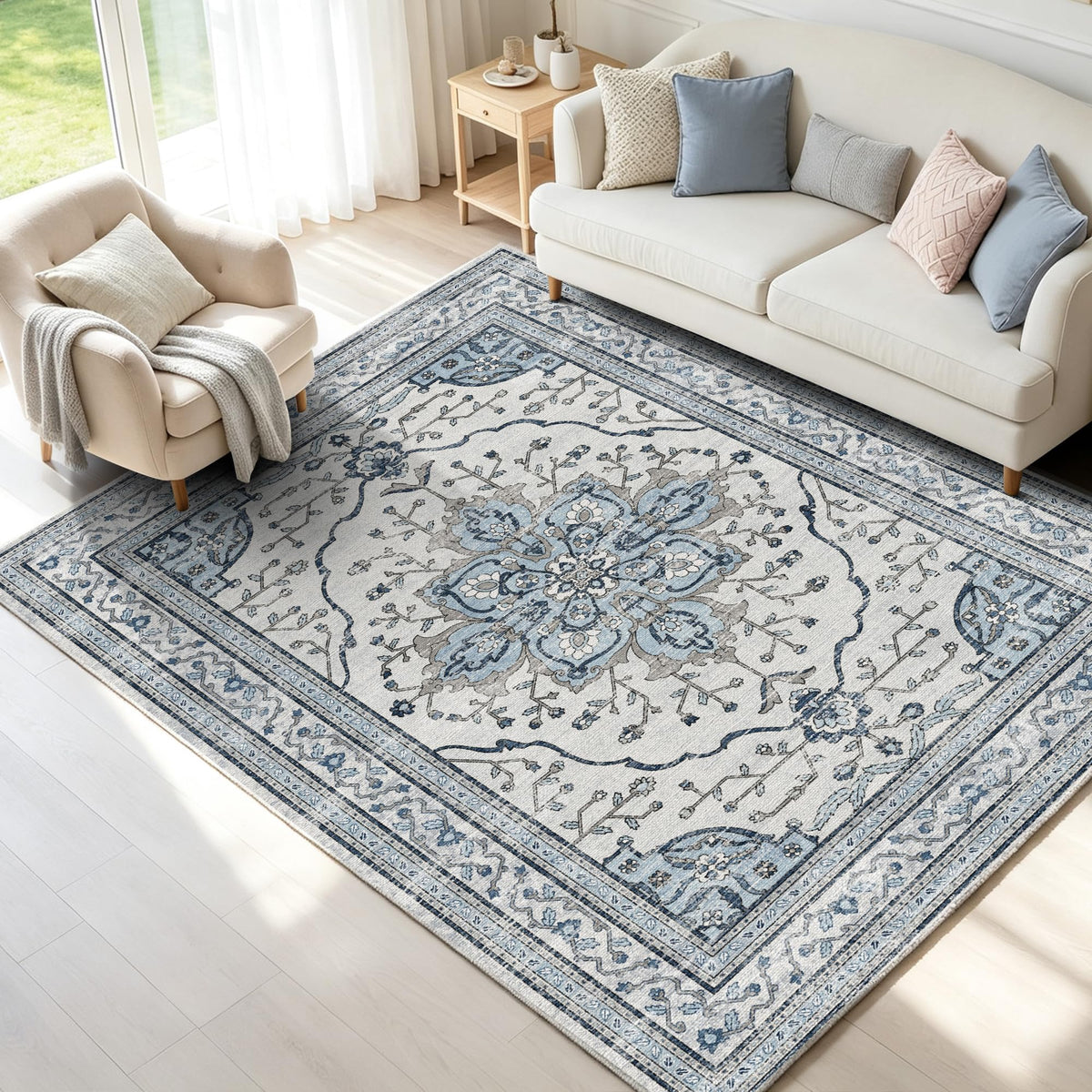 YARNSCAPE 2' x 3' Machine Washable Area Rug, Non-Slip Low-Pile Carpet