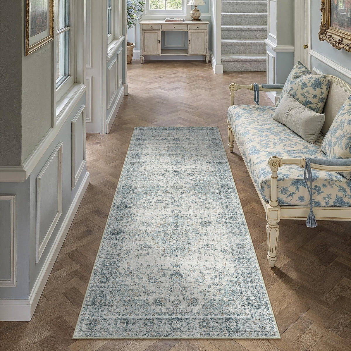 HUGEAR 2x6 Brown Vintage Floral Washable Runner Rug for Hallway