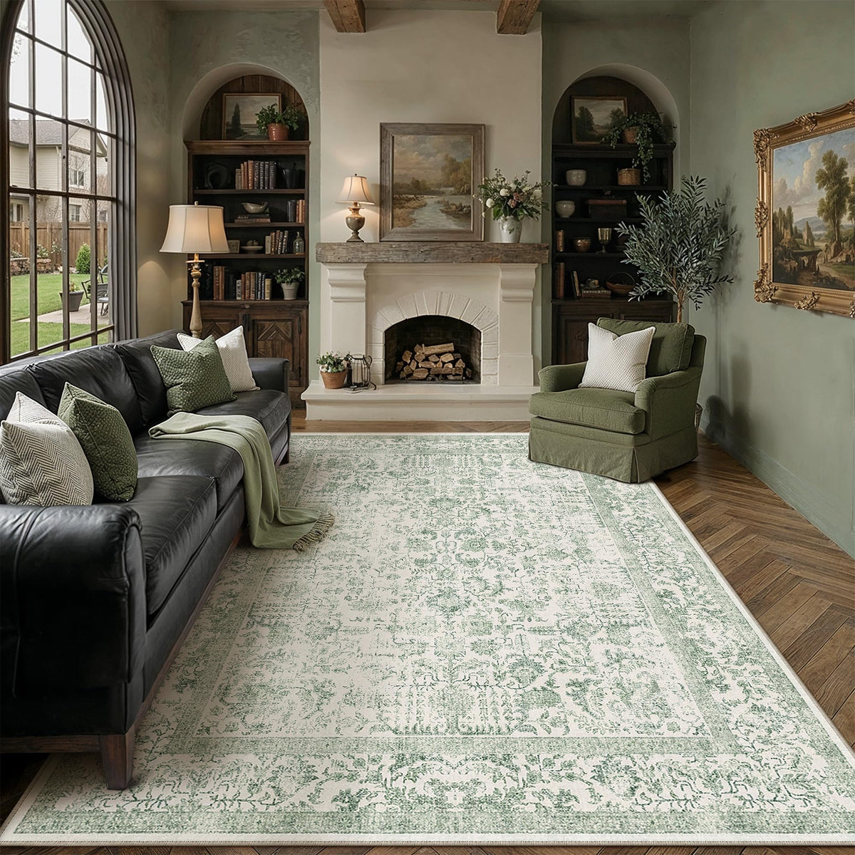 PureCozy Beige Area Rug 5x7 Vintage Farmhouse Floral