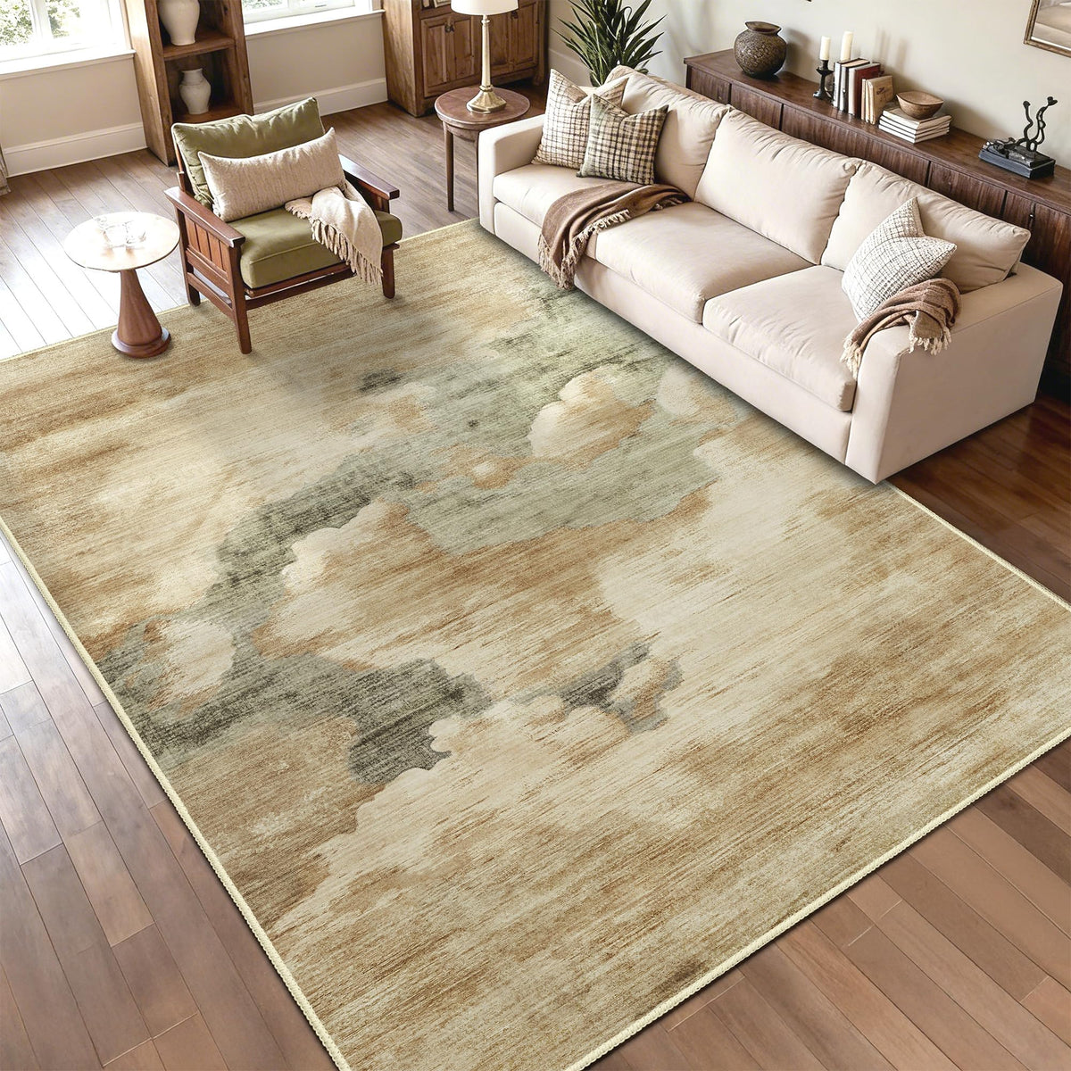 Beige Rug 3x5 Washable Area Rugs for Bedroom Living Room Kitchen Entryway Bedside,Small Modern Marble Abstract Non Slip Carpet