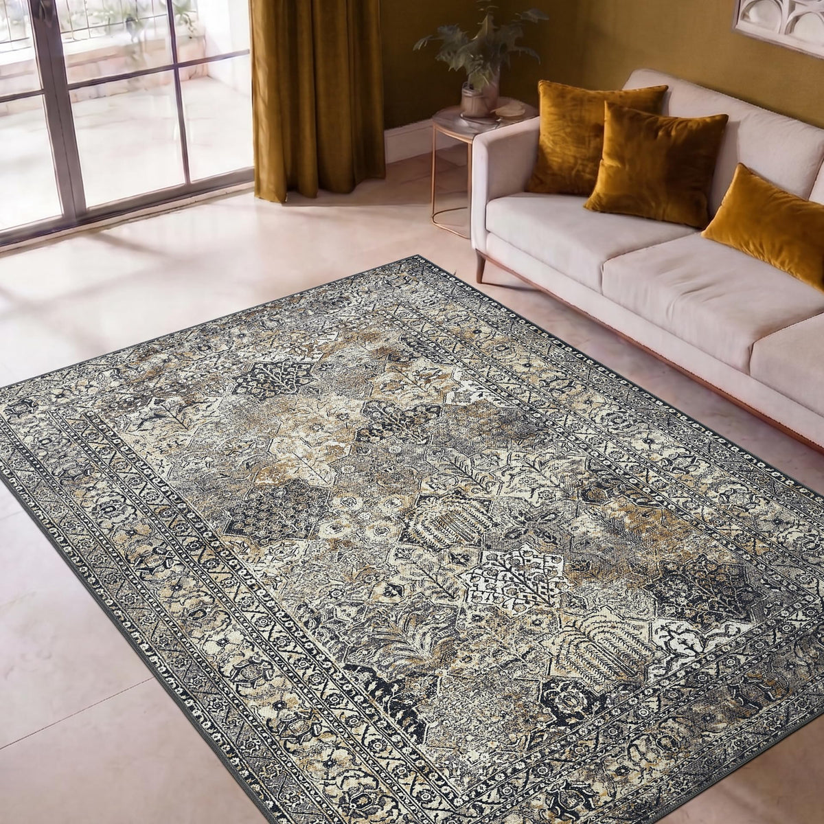 Keen Home Design Vintage Washable Entryway Rug, Non-Slip Low Pile, 3x5