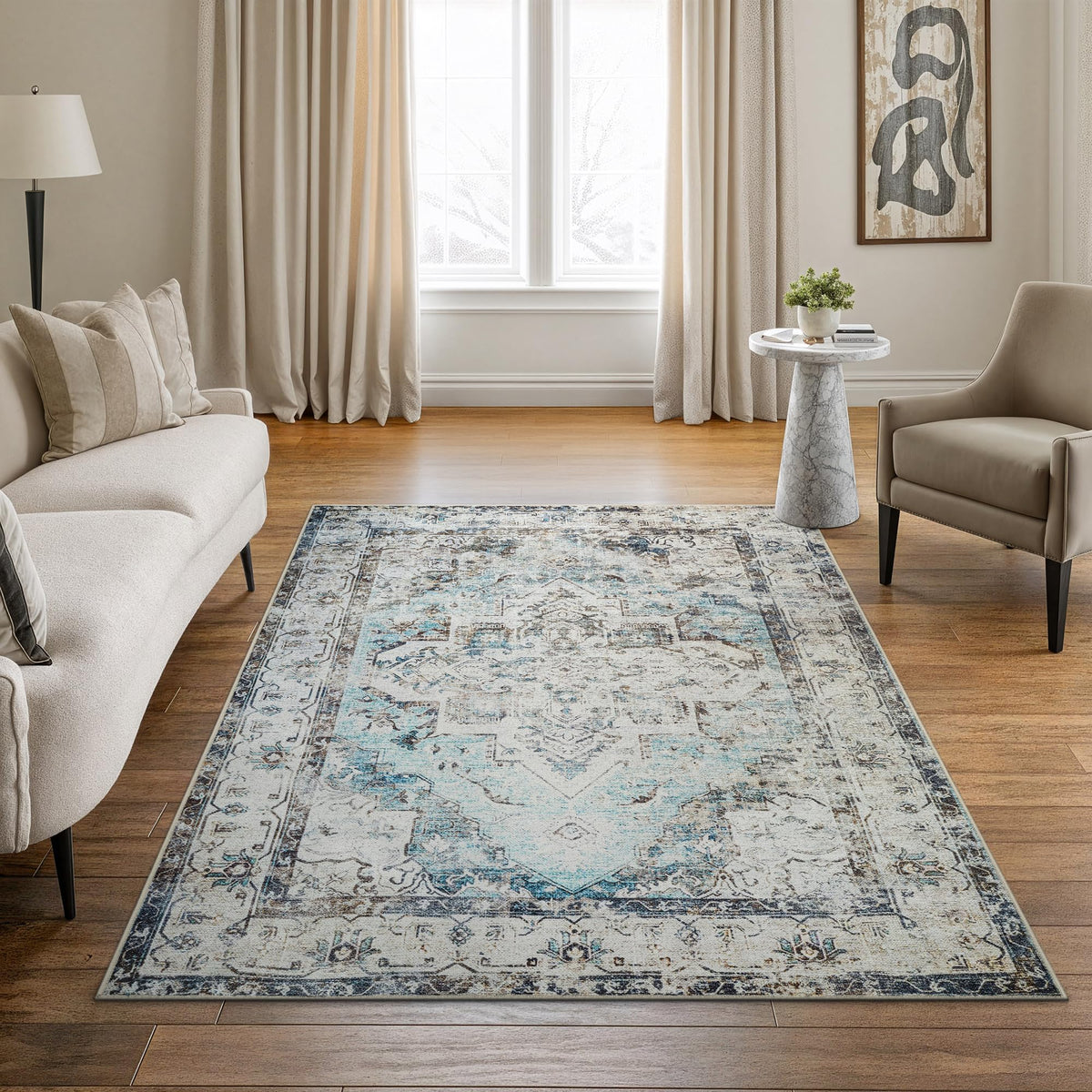 Bloom Rugs Washable Non-Slip 8' x 10' Rug - Gray/Charcoal/Blue Modern Abstract Area Rug for Living Room, Bedroom, Dining Room, and Kitchen - Exact Size: 8' x 10'
