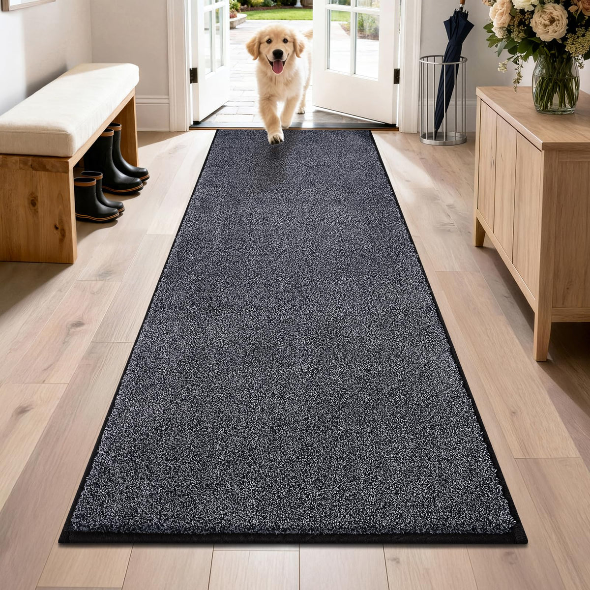 PURRUGS Dirt Trapping Indoor Door Mat, 20" x 31.5", Bluish Grey-Black