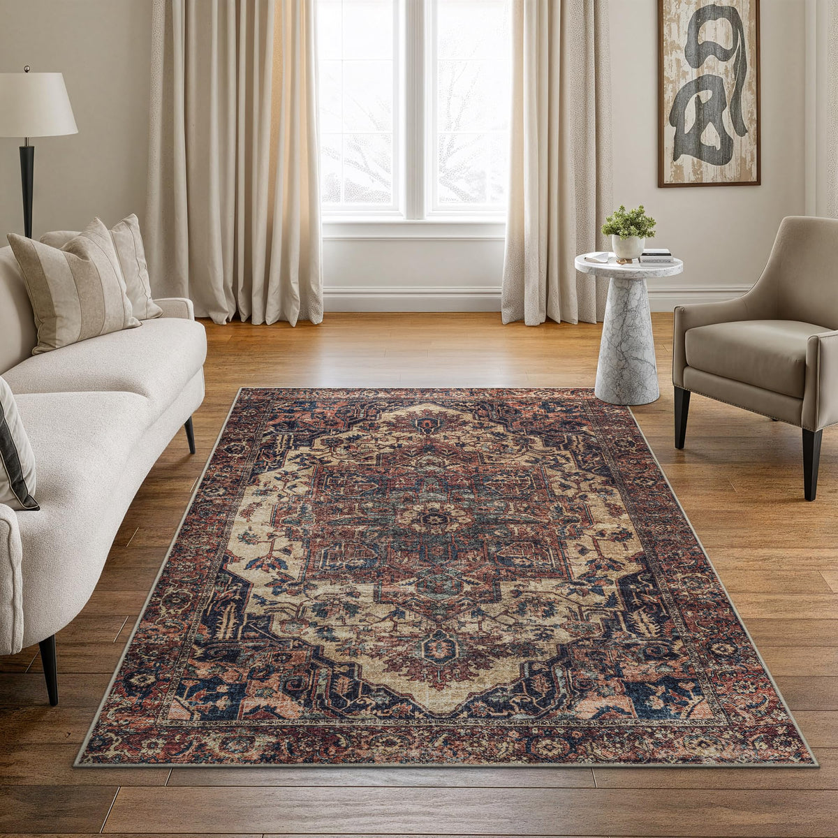 Bloom Rugs Washable Non-Slip 8' x 10' Rug - Gray/Charcoal/Blue Modern Abstract Area Rug for Living Room, Bedroom, Dining Room, and Kitchen - Exact Size: 8' x 10'