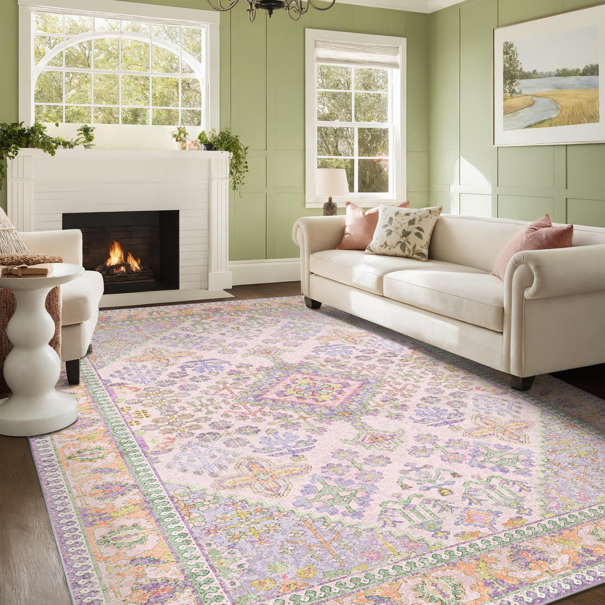 Kokia 9x12 Washable Area Rugs Maroon with Vintage Orient Design, Soft Rug for Living Room or Bedroom, Non-Slip Low Pile Stain Resistance Features, Distressed Medallion Pattern
