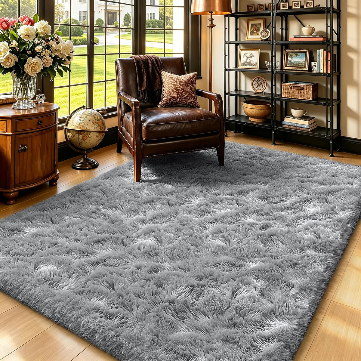 4x6 Beige Rug for Bedroom, Fluffy Shag Area Rug Small Rug Bedroom Carpet