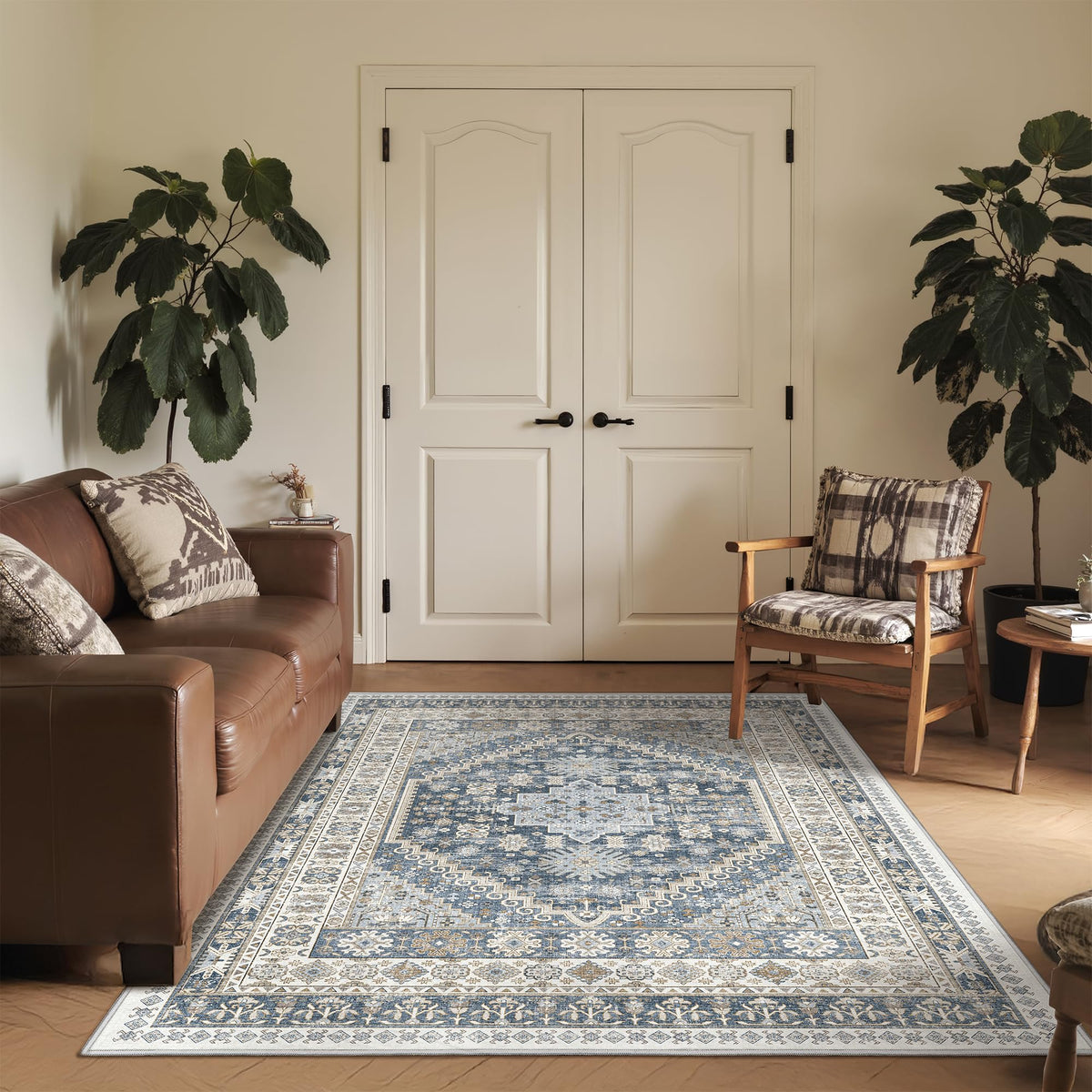 4x6 Area Rugs for Living Room, Non Slip Rugs for Bedroom, Beige