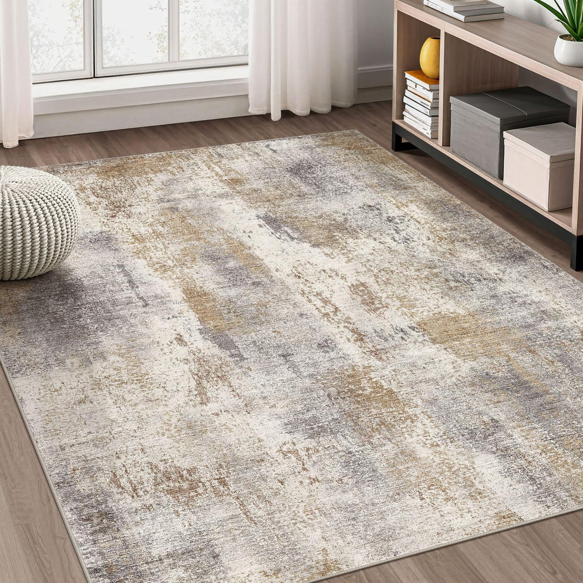 DMOYEST Area Rug Living Room Rugs 5x7 Washable Abstract Beige Blue Carpet