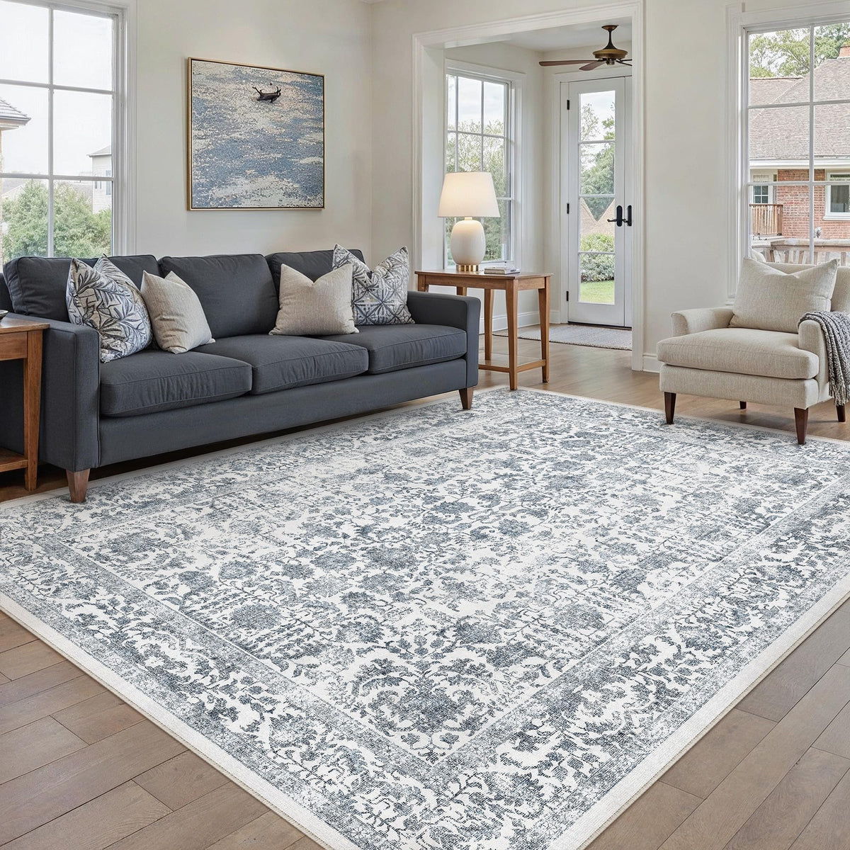 PureCozy Beige Area Rug 5x7 Vintage Farmhouse Floral