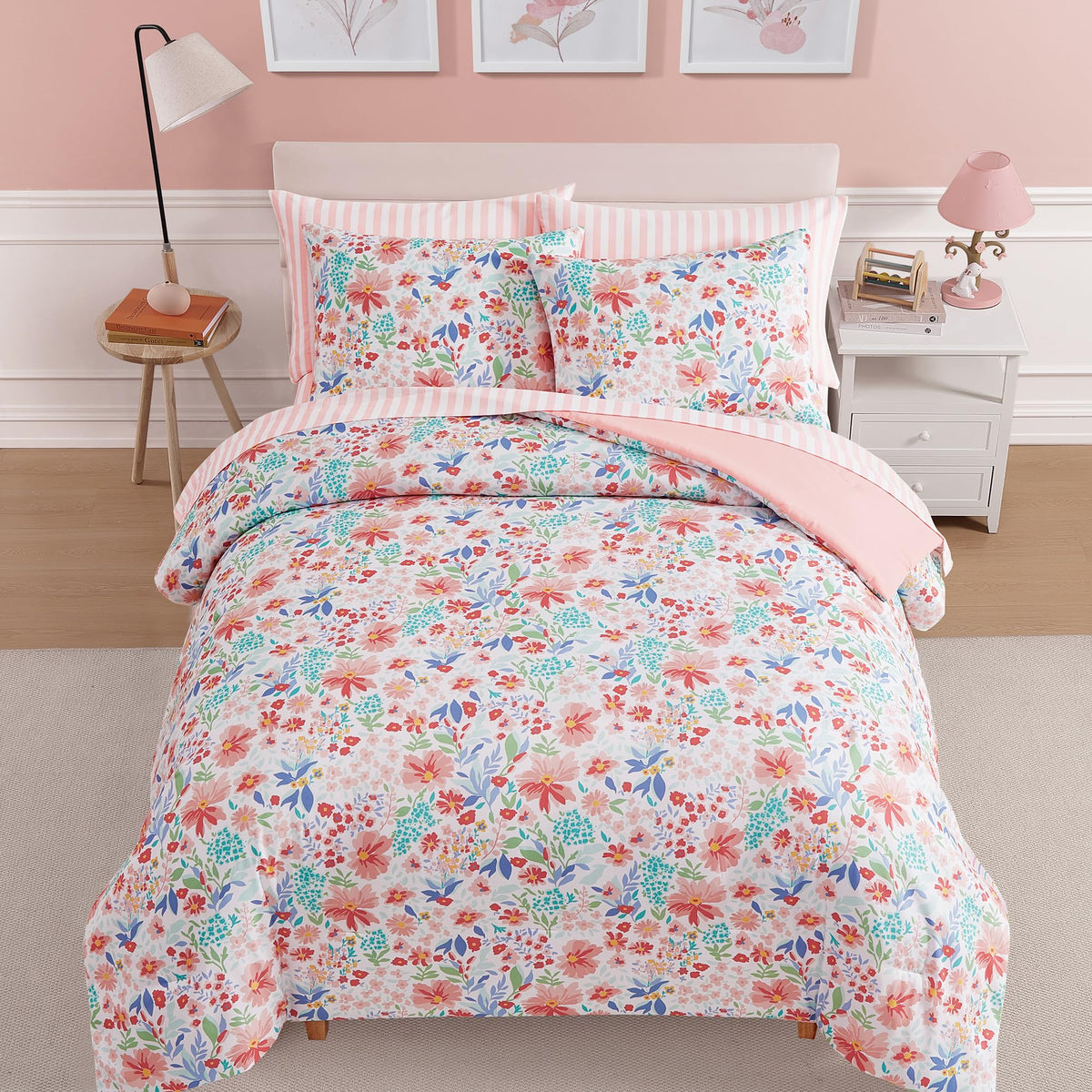 Twin Comforter Set with Sheets for Girls-5 Pieces Twin Bedding Sets