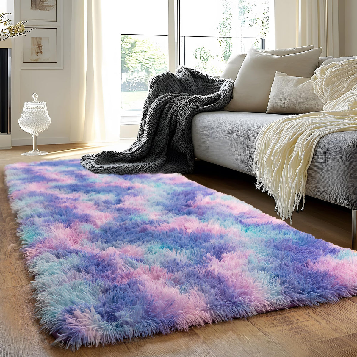 Black Rug for Bedroom, Soft Shaggy Modern Shag 4x6 Area Rugs for Living Room, Upgrade Non-Slip Plush Fluffy Carpet for Kids Boys Girls Room Dorm Home Decor Aesthetic