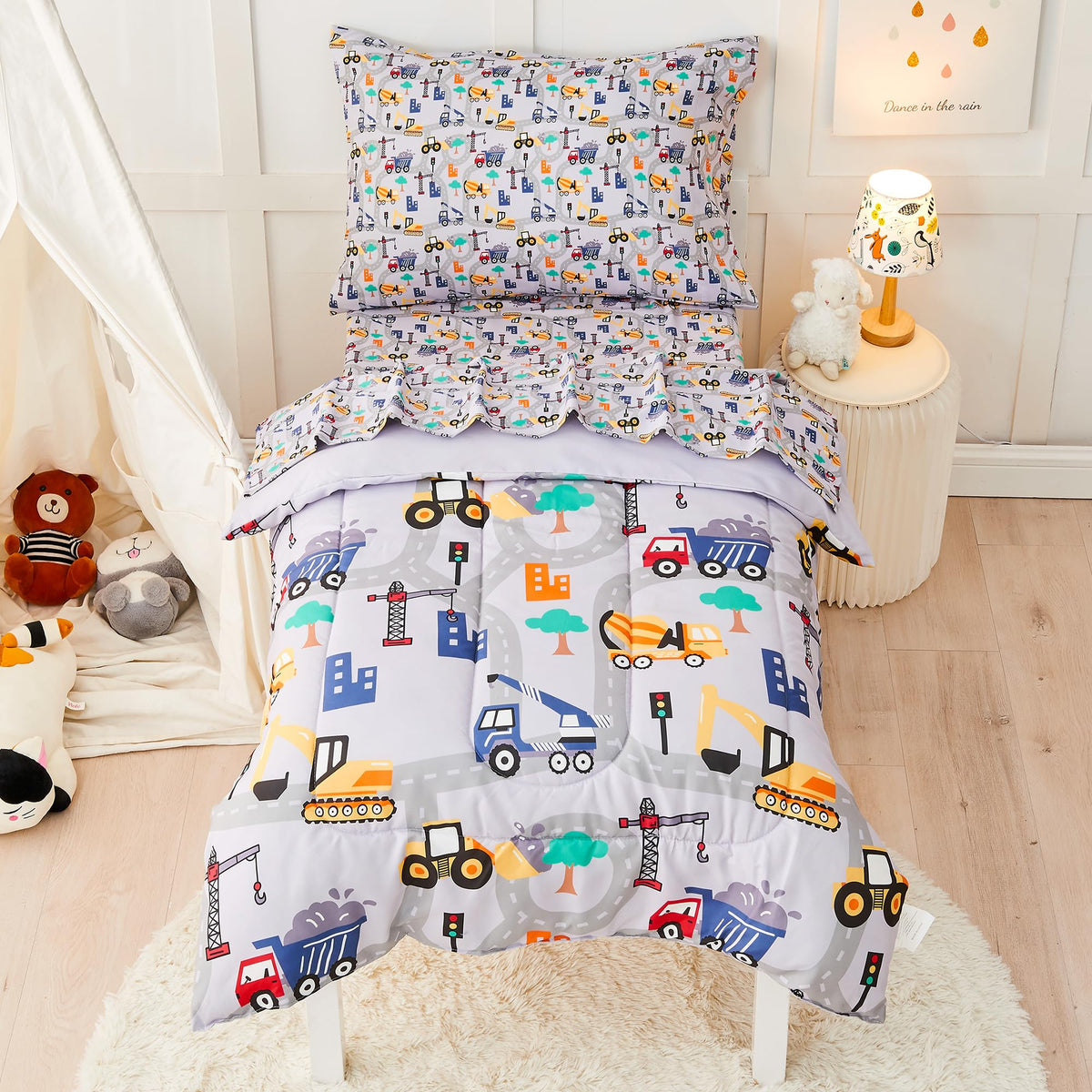 lasoftan Butterfly Toddler Bedding Set for Girls, 4 Piece Bed-in-a-Bag Toddler Comforter Sets, Super Soft Comforter Sheet Set and Comfortable Microfiber Toddler Bed Set