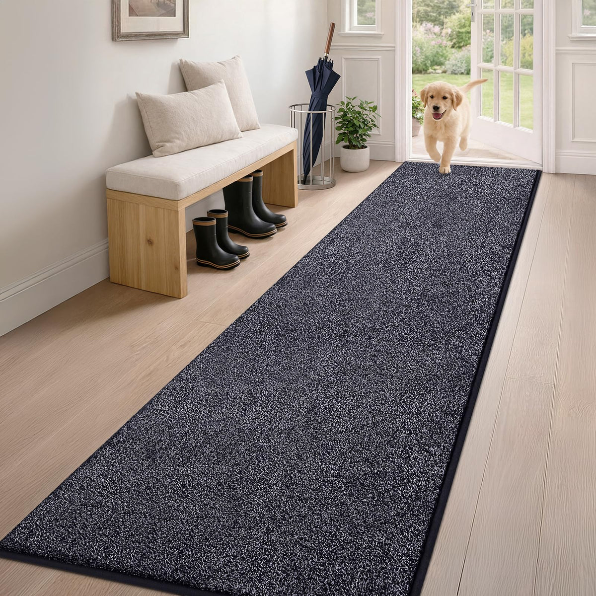PURRUGS Dirt Trapping Indoor Door Mat, 20" x 31.5", Bluish Grey-Black