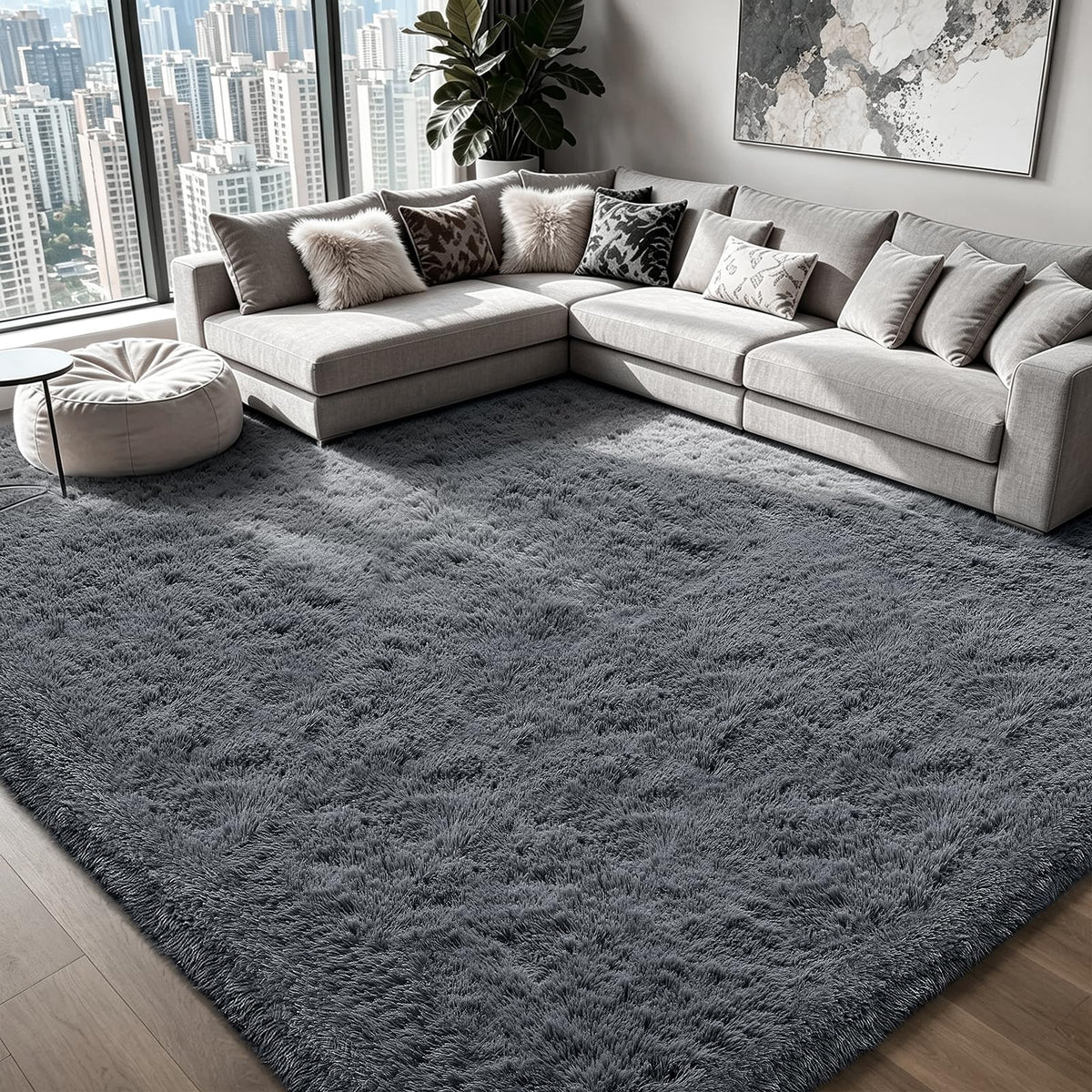 Shag Area Rugs for Bedroom Living Room,4X6 Ultra Soft Fluffy Area Rugs for Dorm,Indoor Carpet Plush Rugs for Home Decor,Tie-Dye Grey