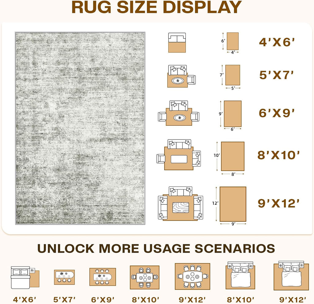 LIVELYGLOW 5x7 Washable Abstract Area Rug, Small Indoor Bedroom Dorm Rug