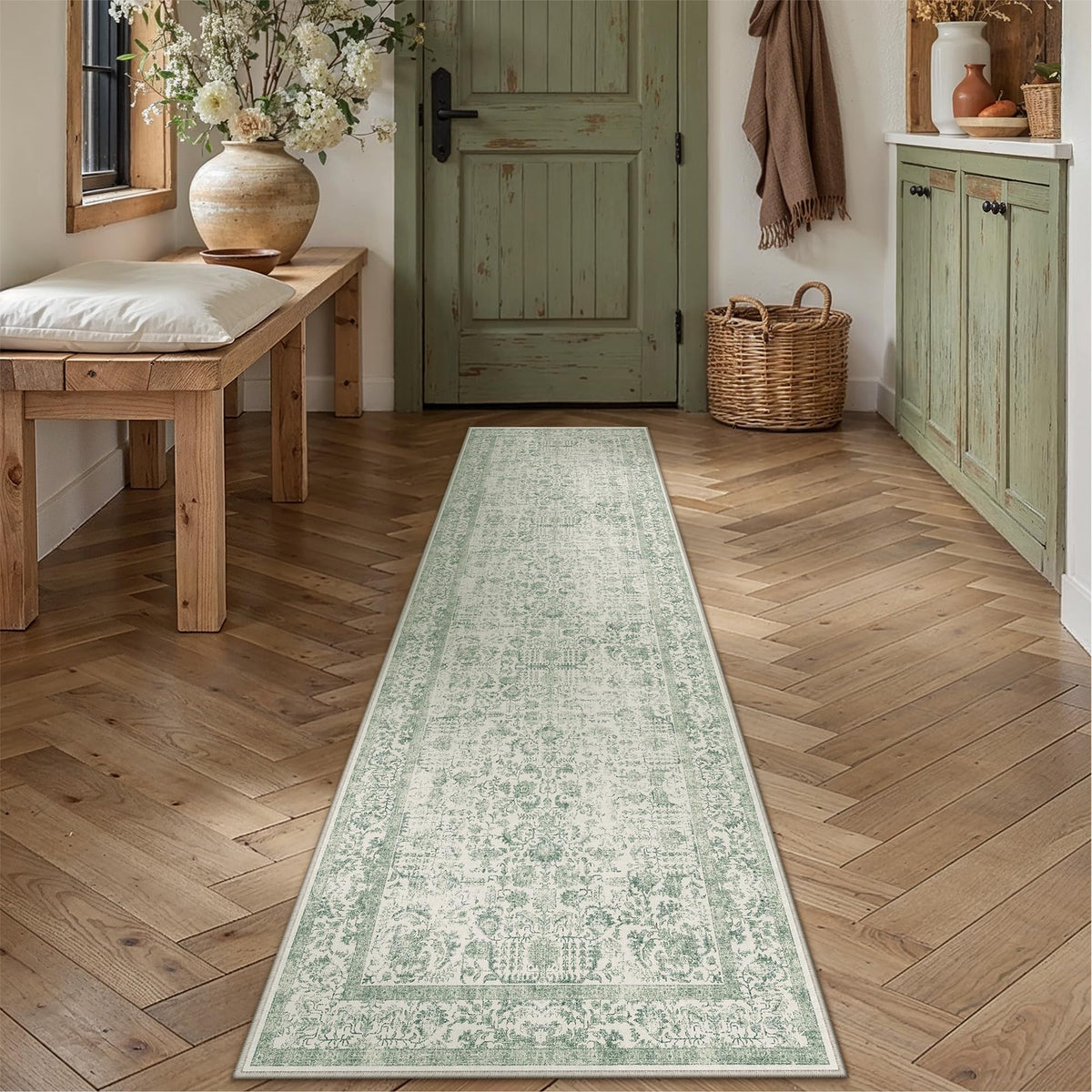 PureCozy Beige Area Rug 5x7 Vintage Farmhouse Floral