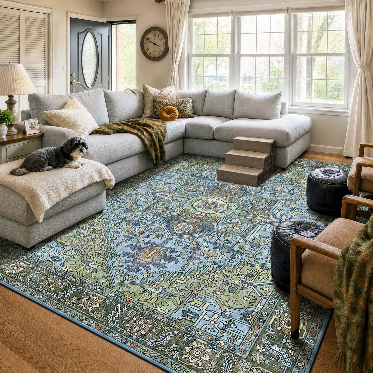 Kokia 9x12 Washable Area Rugs Maroon with Vintage Orient Design, Soft Rug for Living Room or Bedroom, Non-Slip Low Pile Stain Resistance Features, Distressed Medallion Pattern
