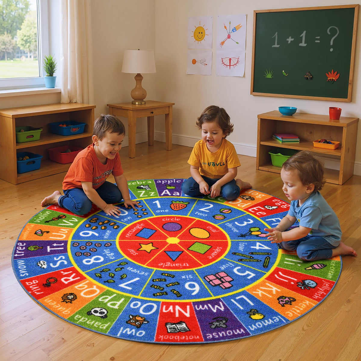 KC Cubs 5x7 ABC Alphabet, Numbers & Shapes Rug – Educational Non-Slip Play Mat Carpet for Kids, Toddlers, Nursery, Classroom, Playroom, Baby Daycare