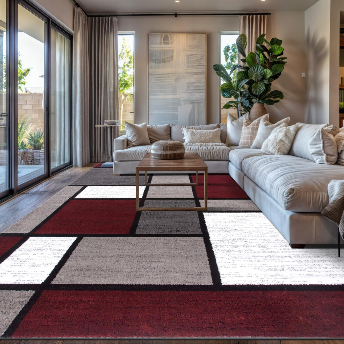 Rugshop Modern Boxes Contemporary Non-Shedding Area Rug Gray 5'3" x 7'3"