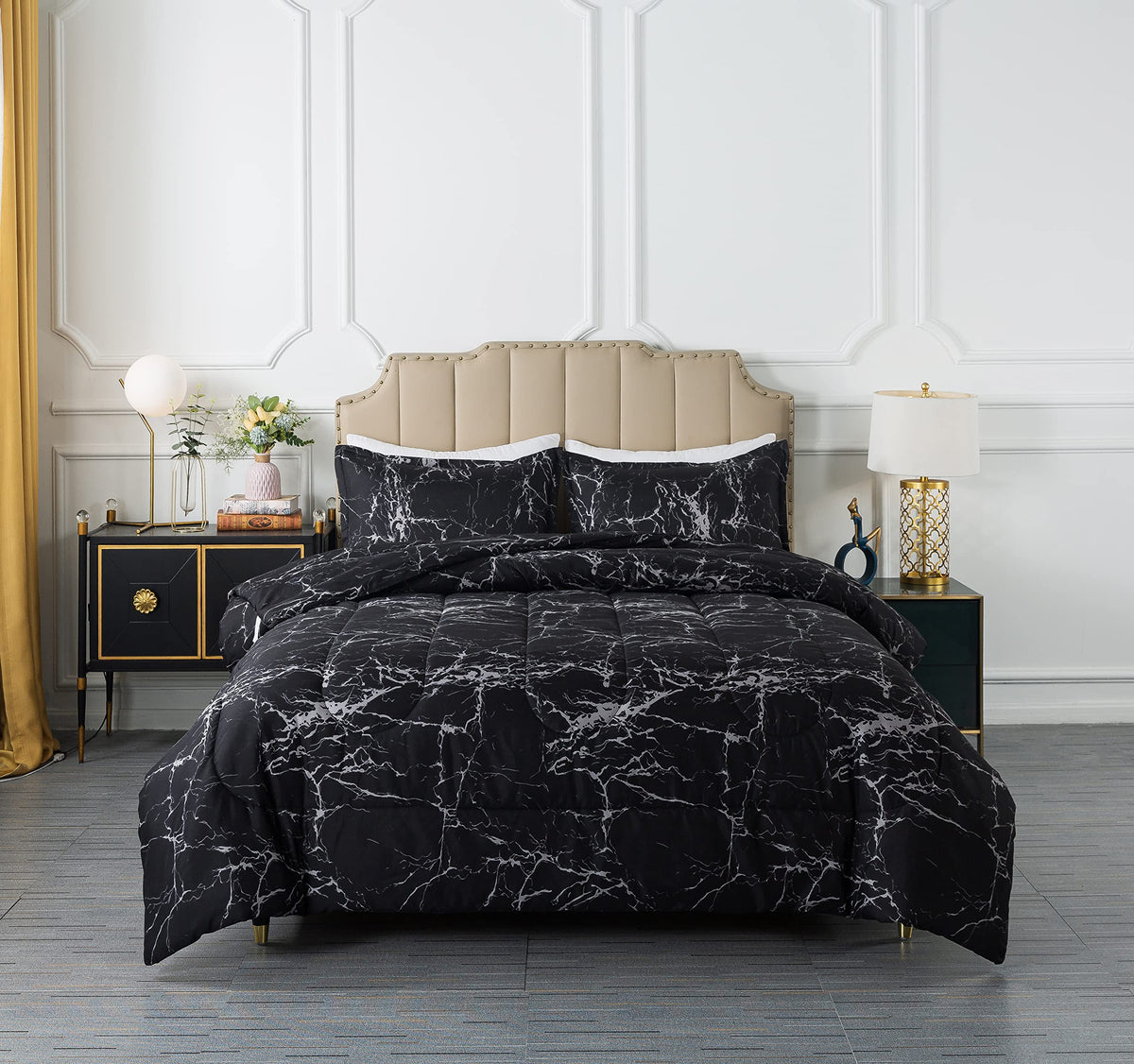 Caressma Black White Checkered Comforter Set, Twin Size Boys Bedding Set