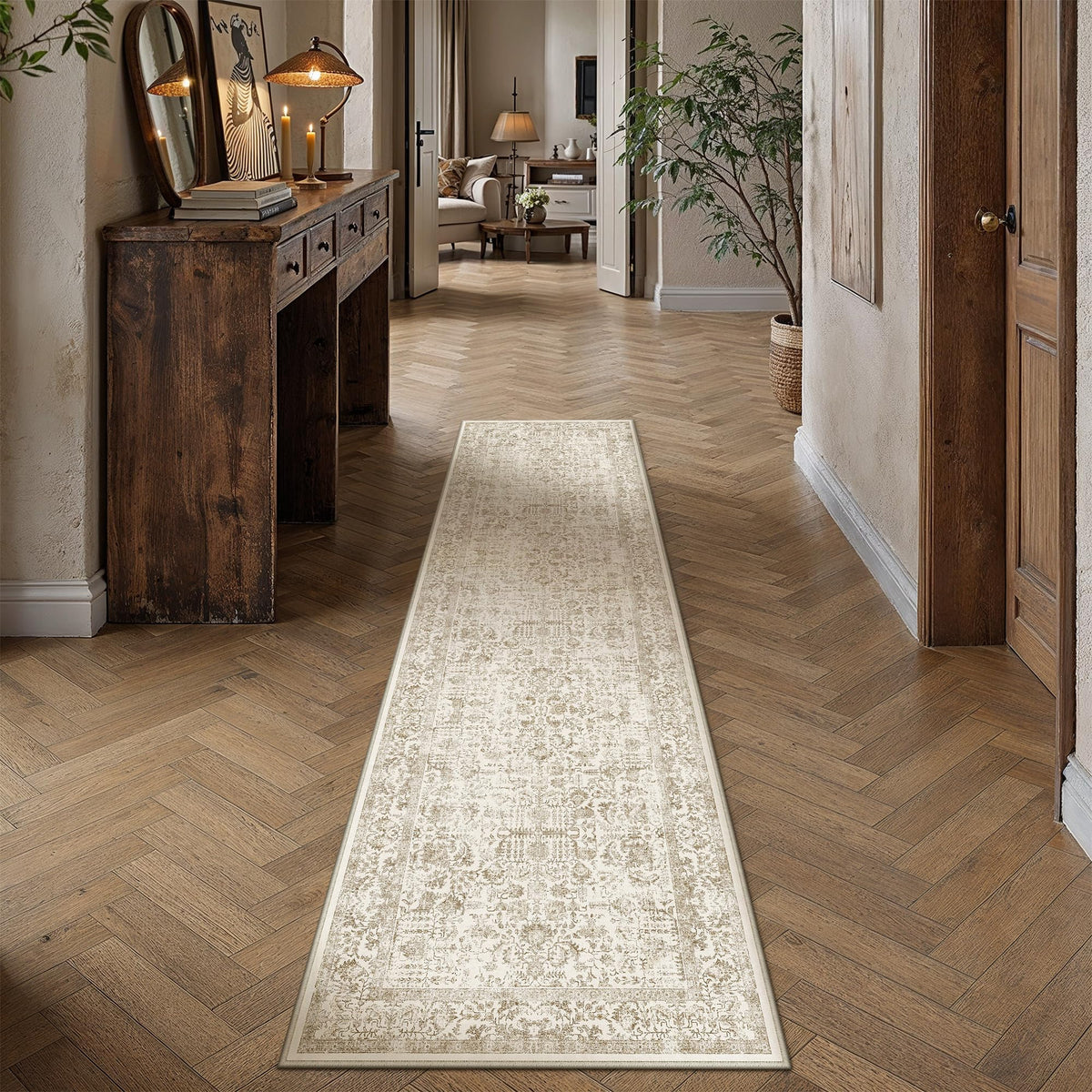 PureCozy Beige Area Rug 5x7 Vintage Farmhouse Floral