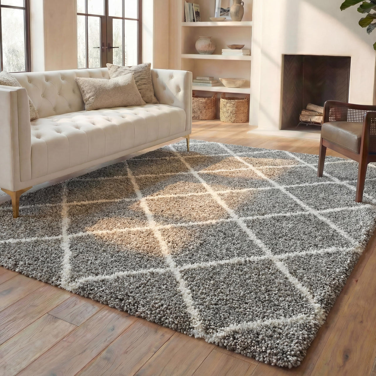 SAFAVIEH Hudson Shag Accent Rug 3'x5', Soft Plush Grey & Beige SGH281J