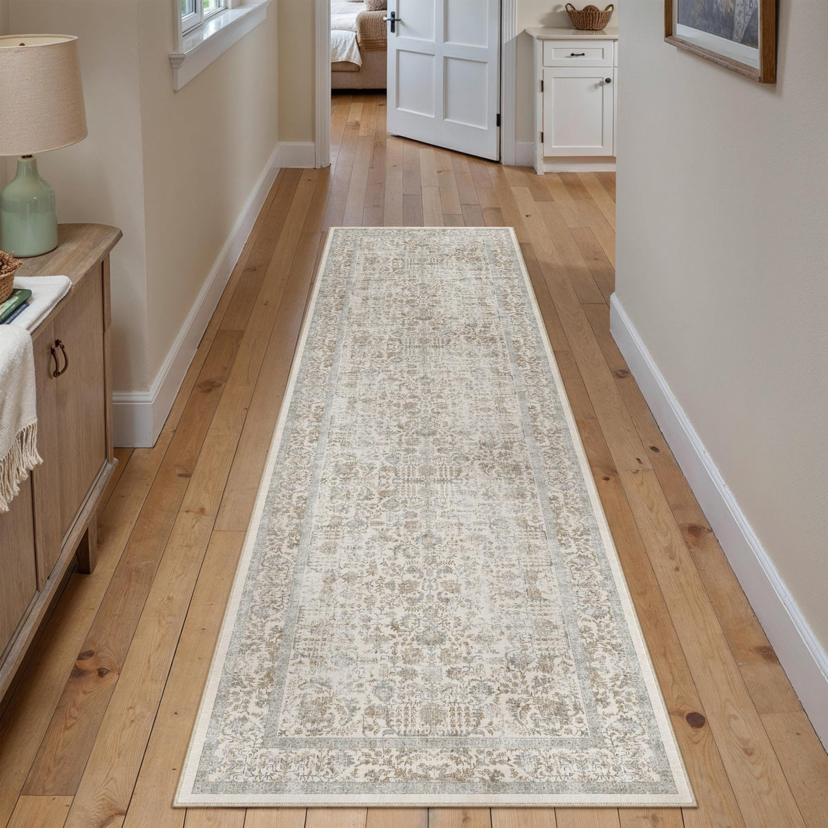 PureCozy Beige Area Rug 5x7 Vintage Farmhouse Floral