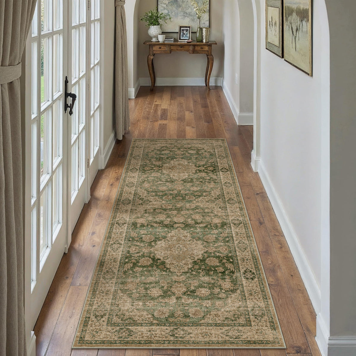 HUGEAR 2x6 Brown Vintage Floral Washable Runner Rug for Hallway