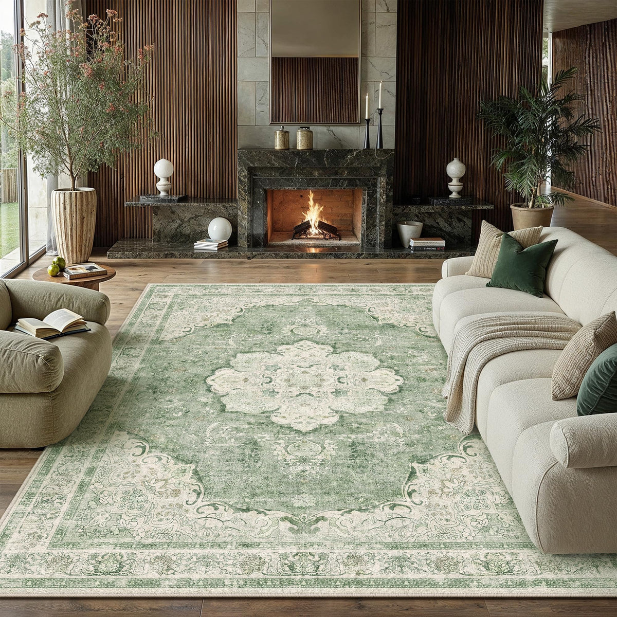 8x10 Beige Area Rug Vintage Carpet