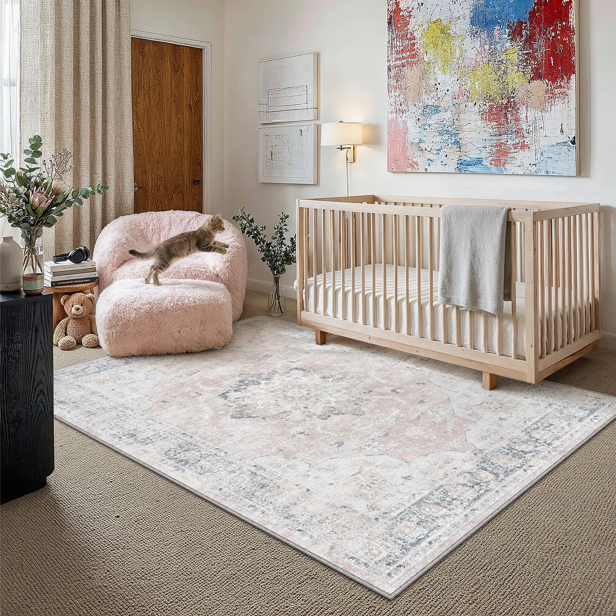 PureCozy 5x7 Beige Area Rug for Living Room Vintage Distressed