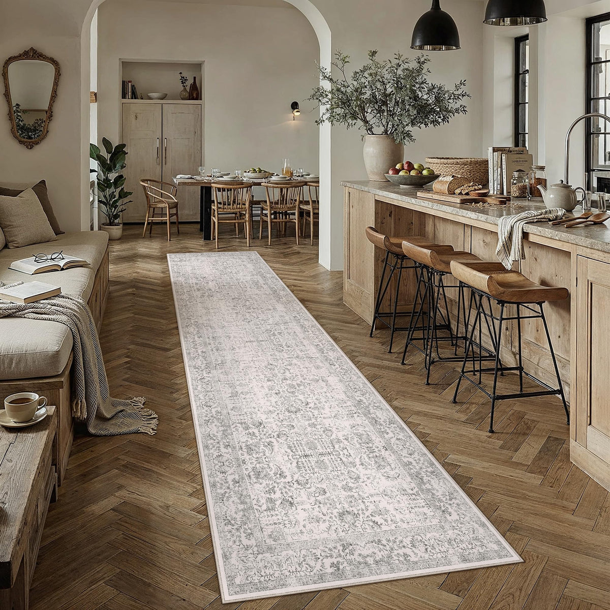 PureCozy Beige Area Rug 5x7 Vintage Farmhouse Floral