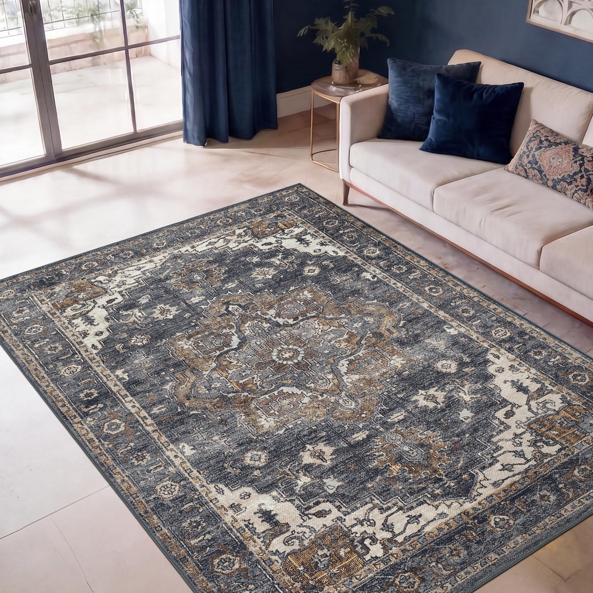 Keen Home Design Vintage Washable Entryway Rug, Non-Slip Low Pile, 3x5