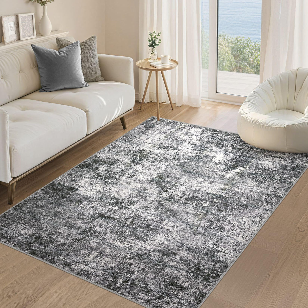 DMOYEST Area Rug Living Room Rugs 5x7 Washable Abstract Beige Blue Carpet