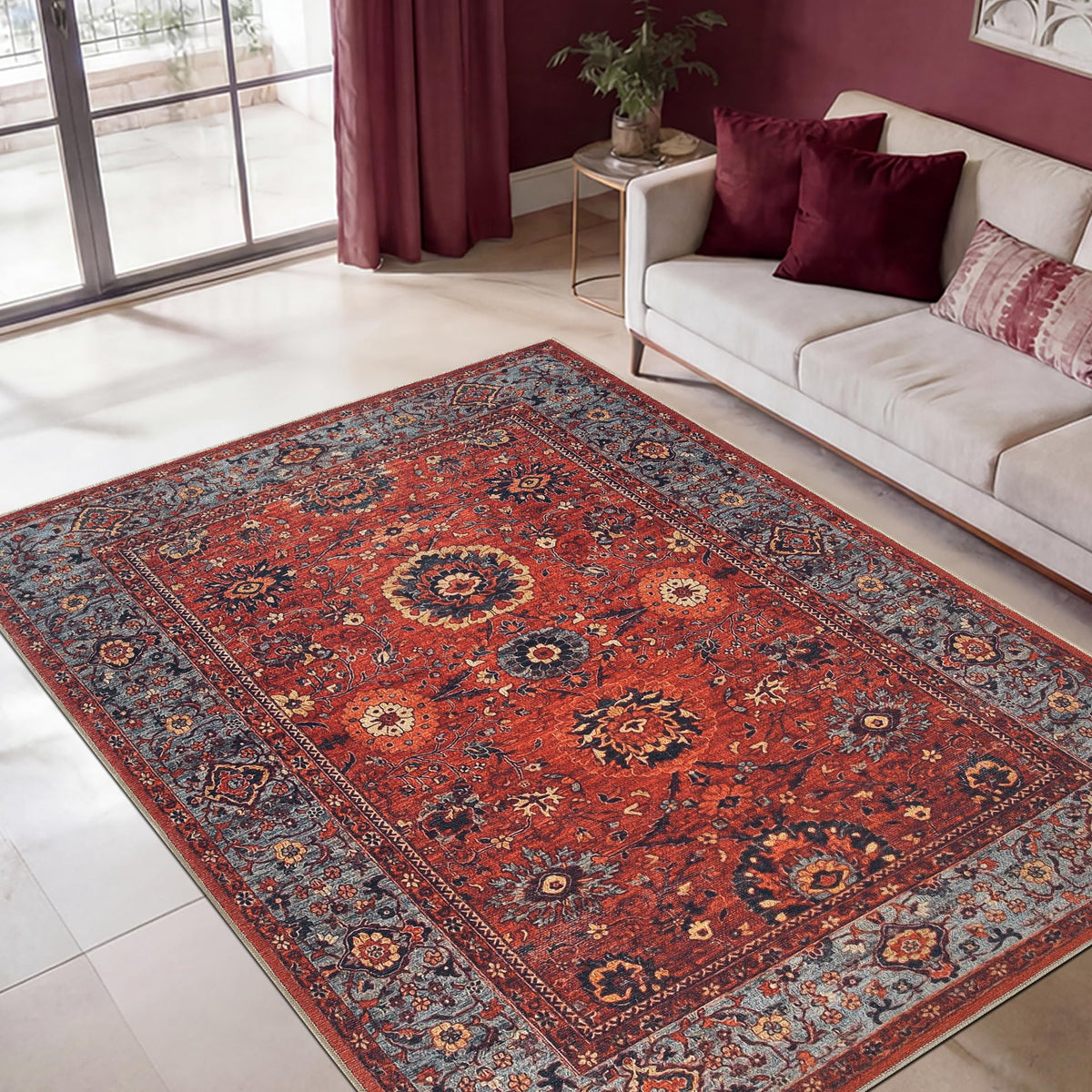 Keen Home Design Vintage Washable Entryway Rug, Non-Slip Low Pile, 3x5