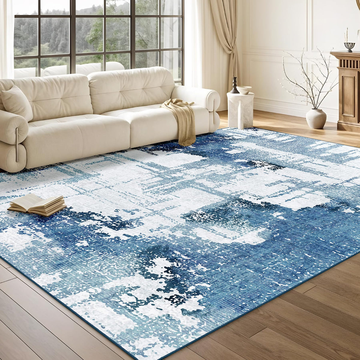 Beige Rug 3x5 Washable Area Rugs for Bedroom Living Room Kitchen Entryway Bedside,Small Modern Marble Abstract Non Slip Carpet