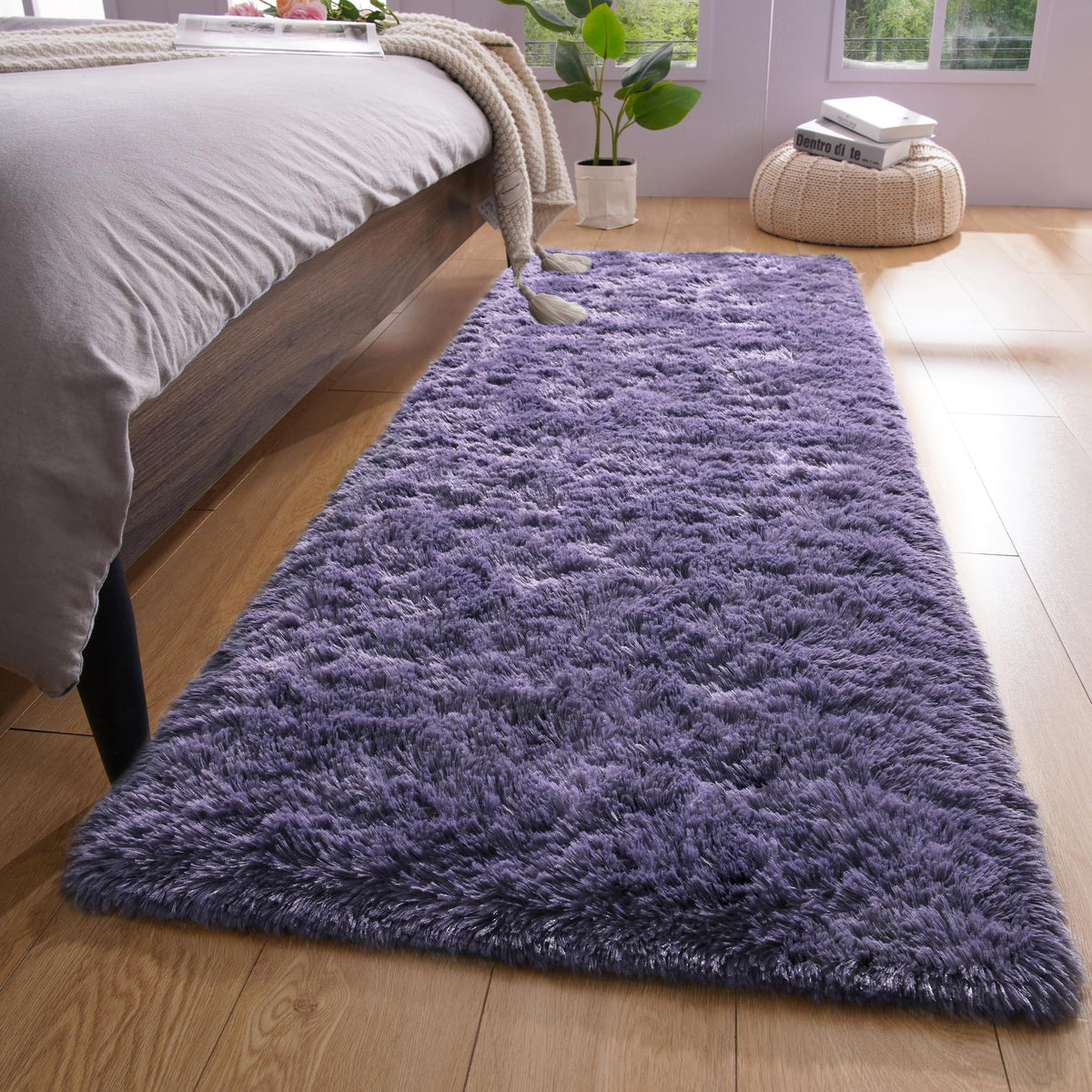 YJ.GWL Shag Runner Rug Non Slip for Bedroom Living Room Soft Small Rugs for Dorm, 2x6 Feet Grey Plush Carpet Runner for Nursery Dorm, Fuzzy Bedside Rug for Kids Boys Girls Room Home Decor