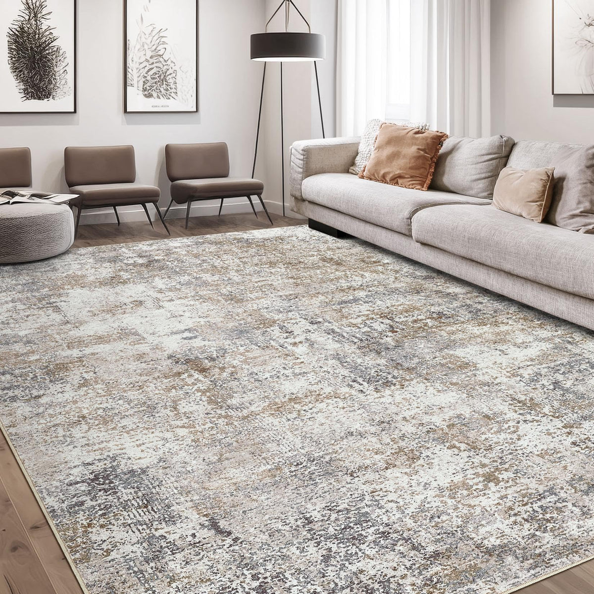 DMOYEST Area Rug Living Room Rugs 5x7 Washable Abstract Beige Blue Carpet