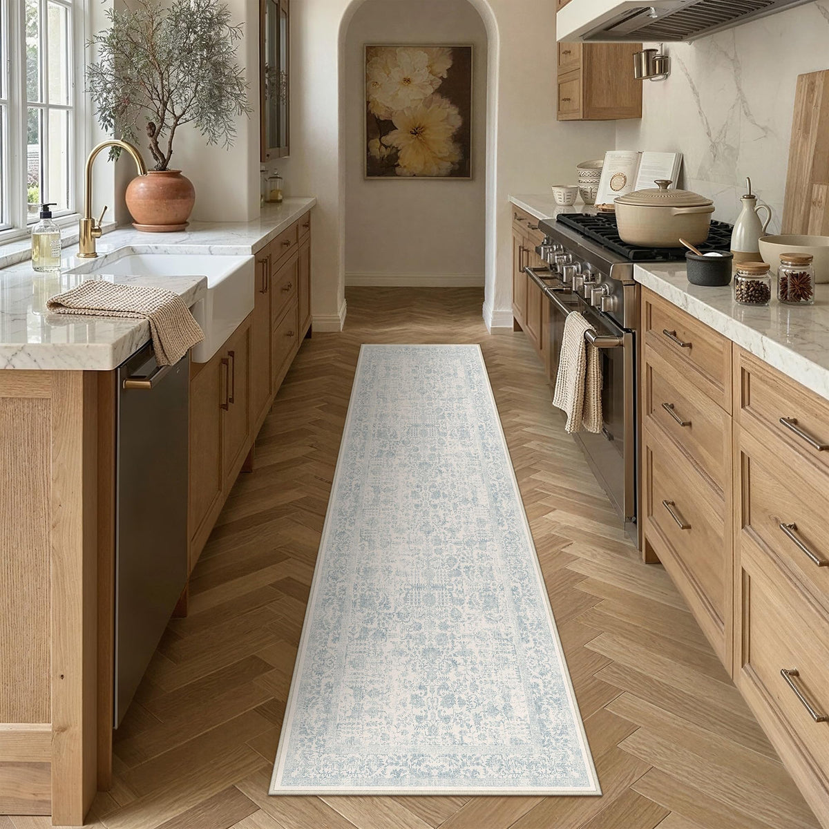 PureCozy Beige Area Rug 5x7 Vintage Farmhouse Floral