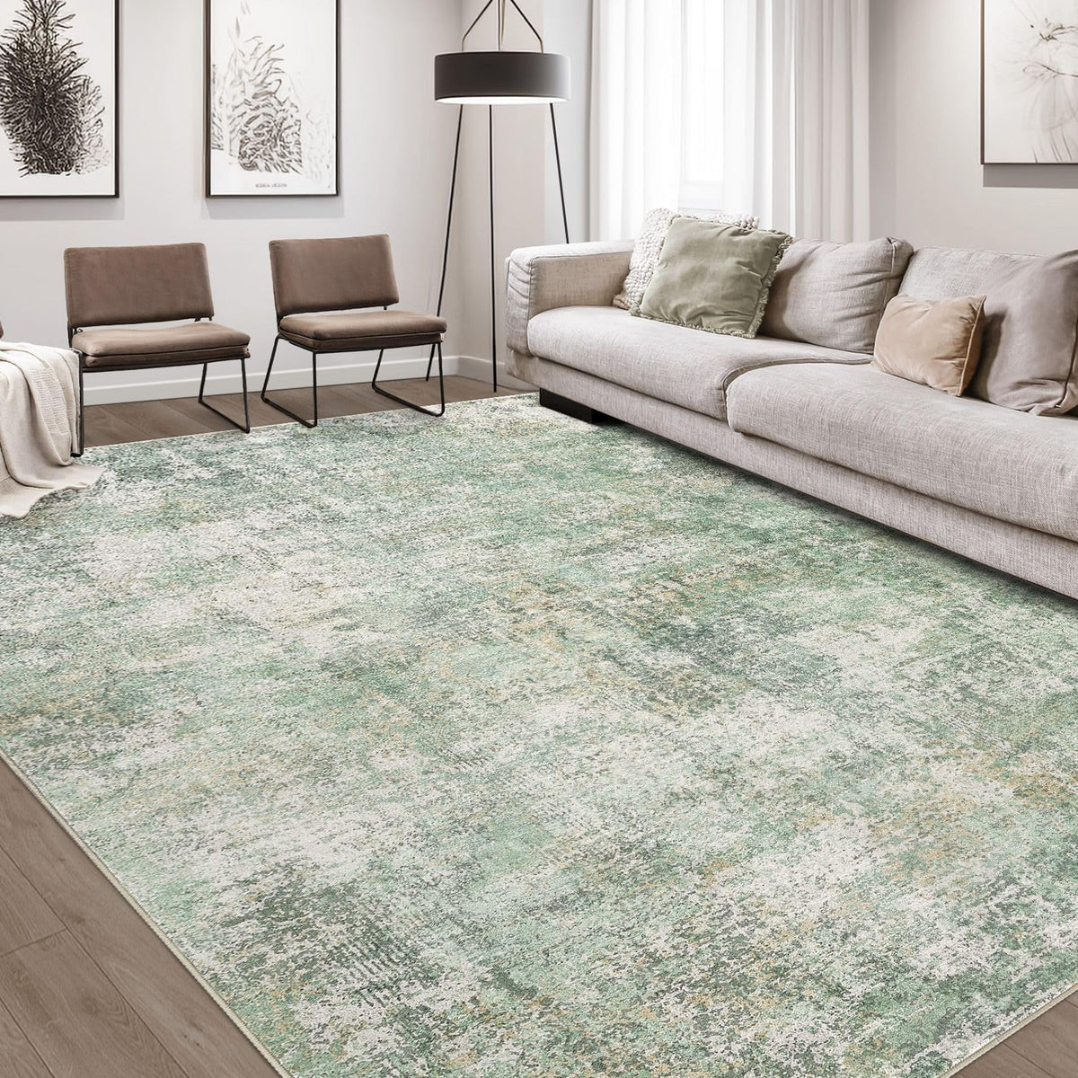 DMOYEST Area Rug Living Room Rugs 5x7 Washable Abstract Beige Blue Carpet