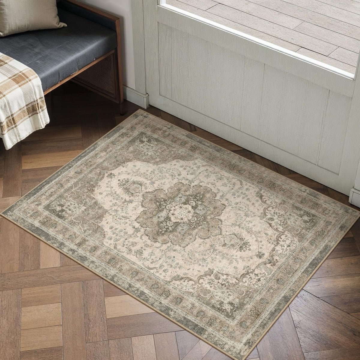 8x10 Beige Area Rug Vintage Carpet