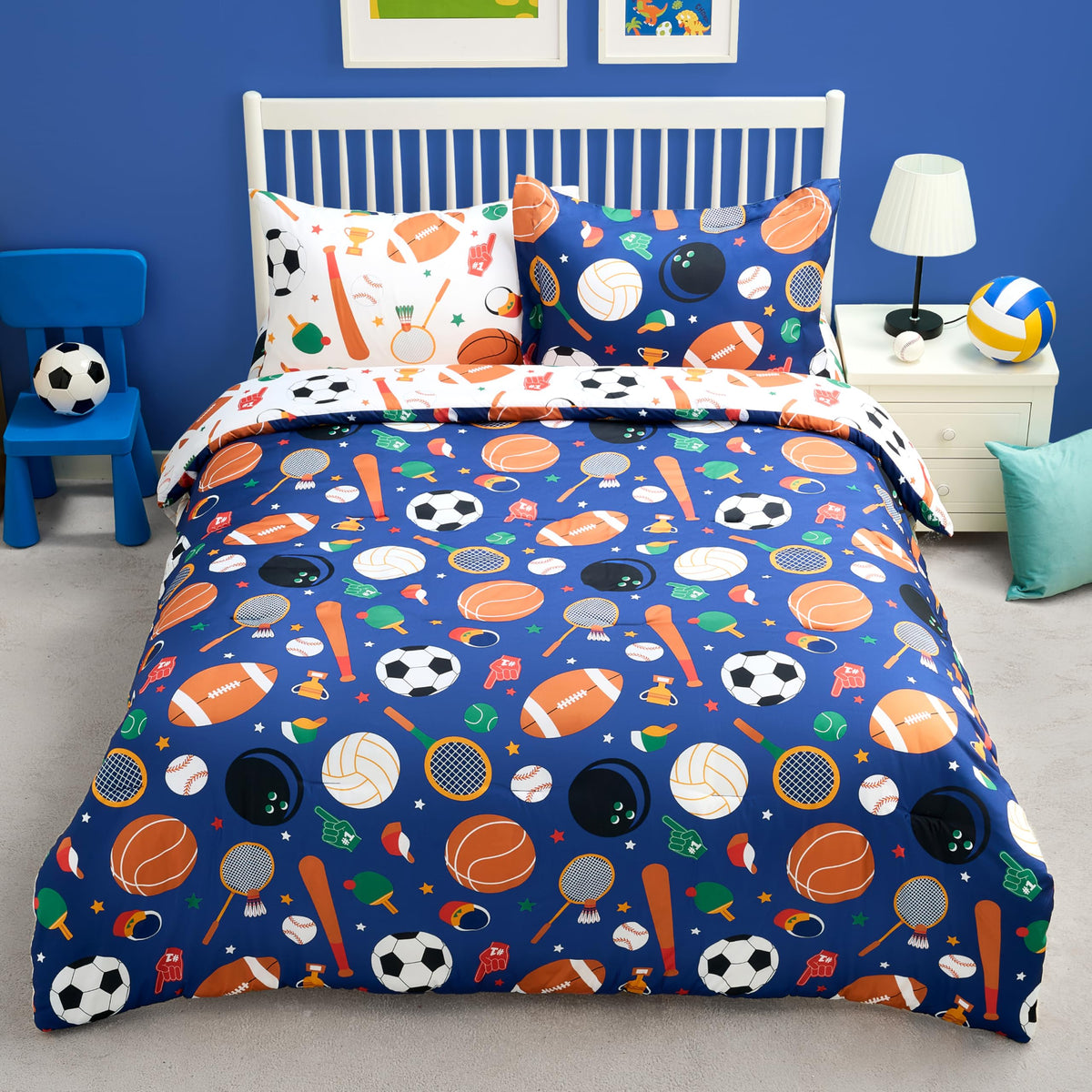 Joiedomi Kids Comforter Set Bedding Set for Boys Girls Super Soft Microfiber Bed in a Bag with Comforter Sheets Pillowcase Sham, Dark Blue Dinosaur, Twin