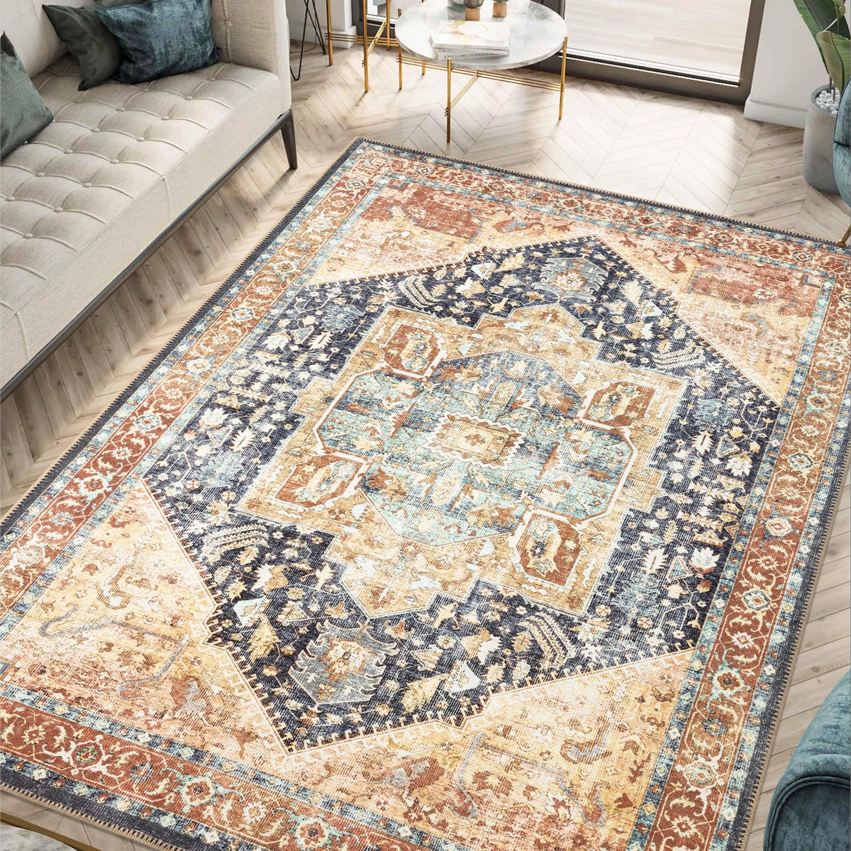 Keen Home Design Vintage Washable Entryway Rug, Non-Slip Low Pile, 3x5