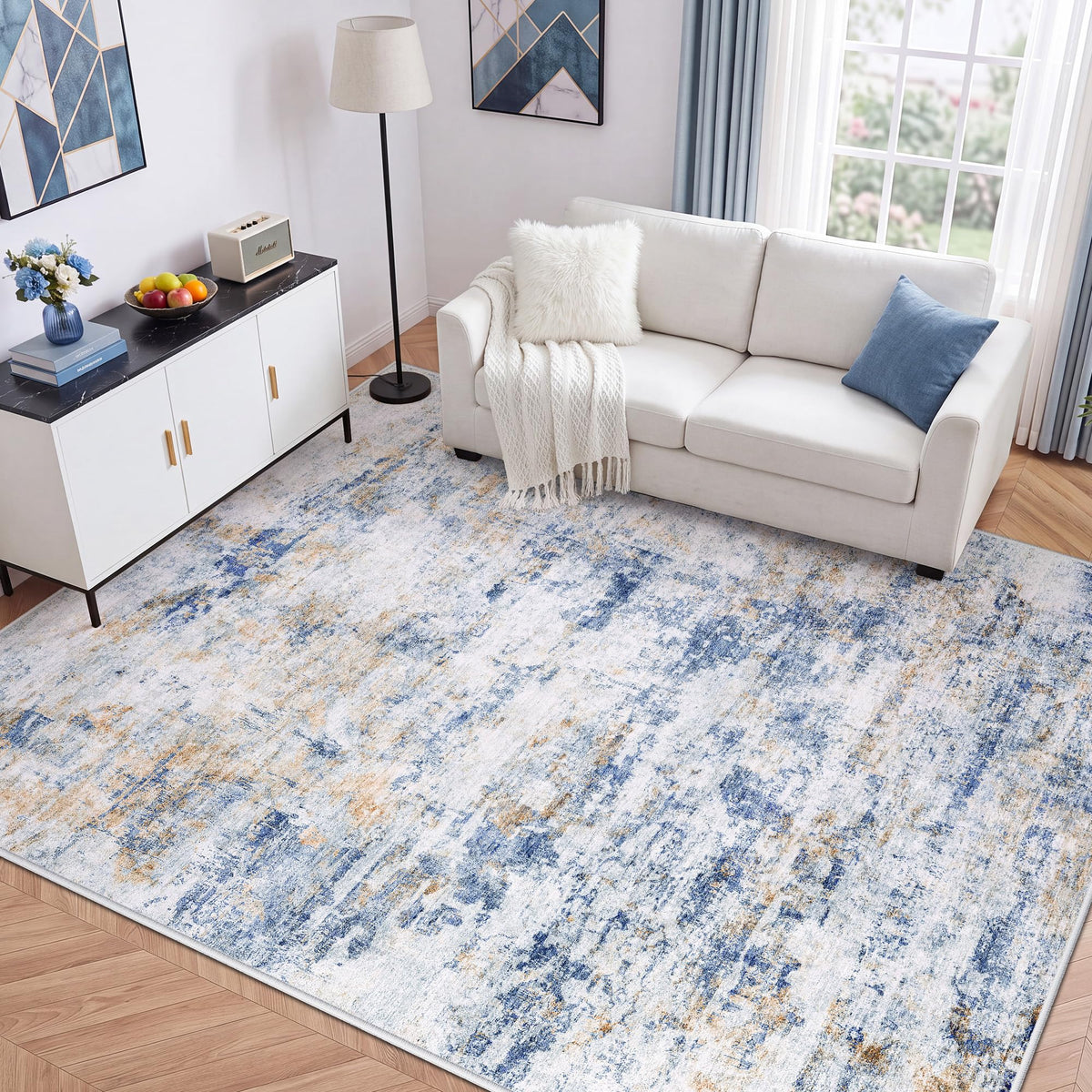 LIVELYGLOW 5x7 Washable Abstract Area Rug, Small Indoor Bedroom Dorm Rug