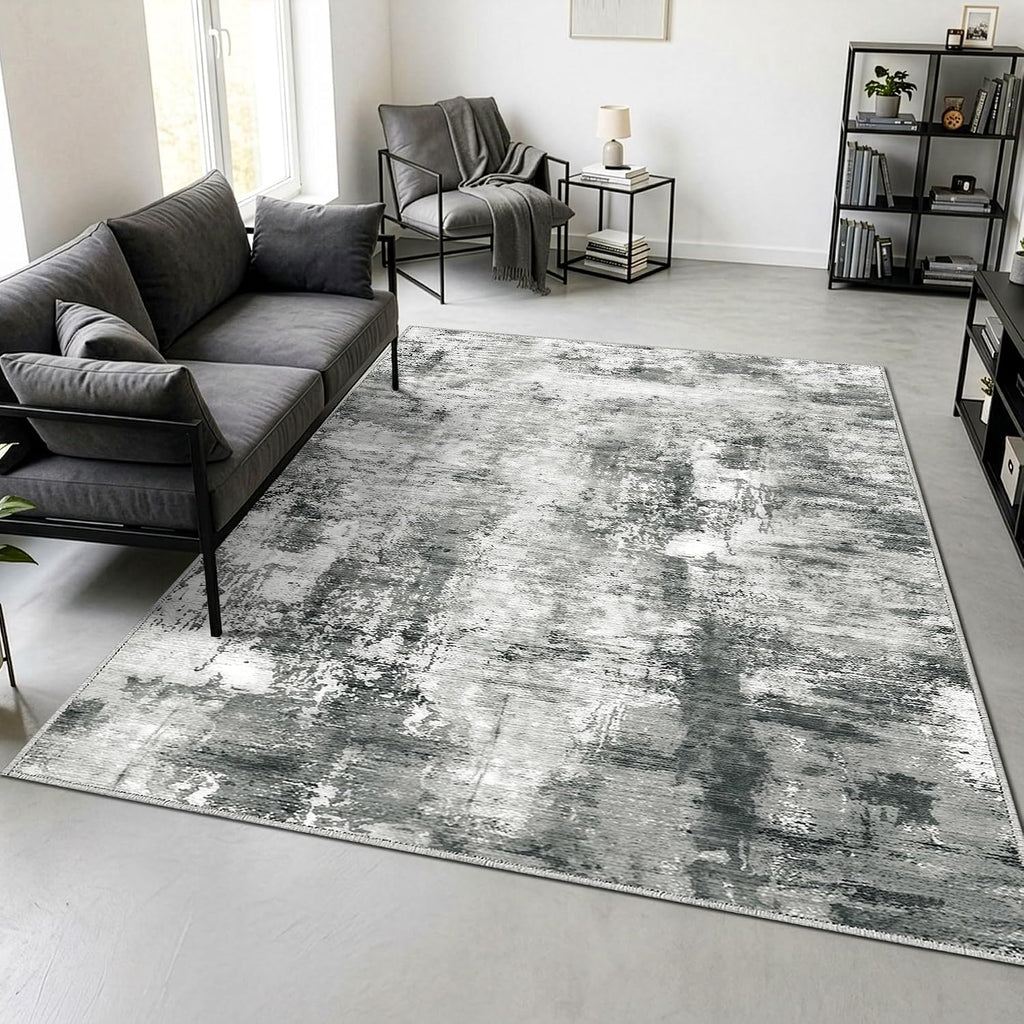 Merelax Washable Area Rugs 5'x8' Grey Abstract Rug for Living Room Bedroom Entryway Nursery, Dining Room and Farmhouse Rug, Non-Slip Modern Indoor Low Pile Soft Floor Carpet, Gray Print Pattern