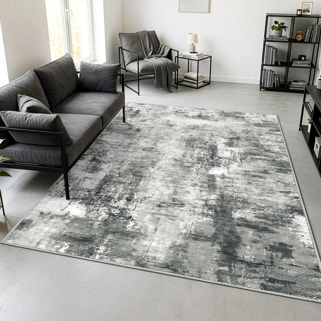 Merelax Washable Area Rugs 5'x8' Grey Abstract Rug for Living Room Bedroom Entryway Nursery, Dining Room and Farmhouse Rug, Non-Slip Modern Indoor Low Pile Soft Floor Carpet, Gray Print Pattern