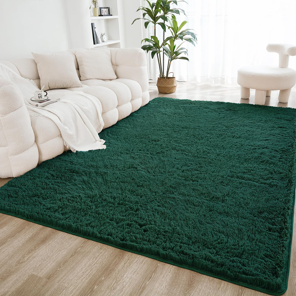 Litanika 4x6 Shag Area Rug for Bedroom, Tie-Dyed Beige Plush Rug